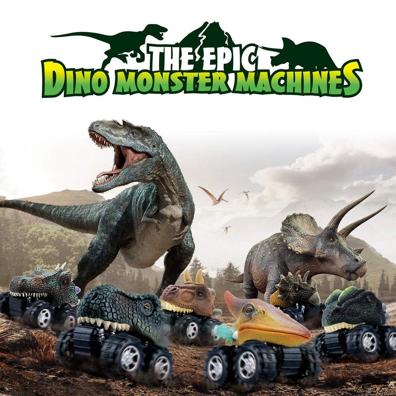 DINOBROS Pull Back Dinosaur Car Toys 4 Pack Dino Toys for 3 Year Old Boys and Toddlers T-Rex Dinosaur Games Monster Trucks - Image 4